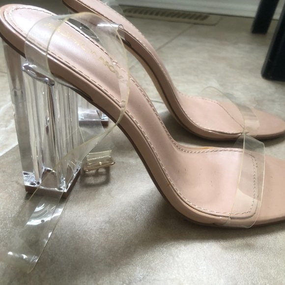 Clear Strap Nude Fashion Nova Heels - Picture 1 of 2